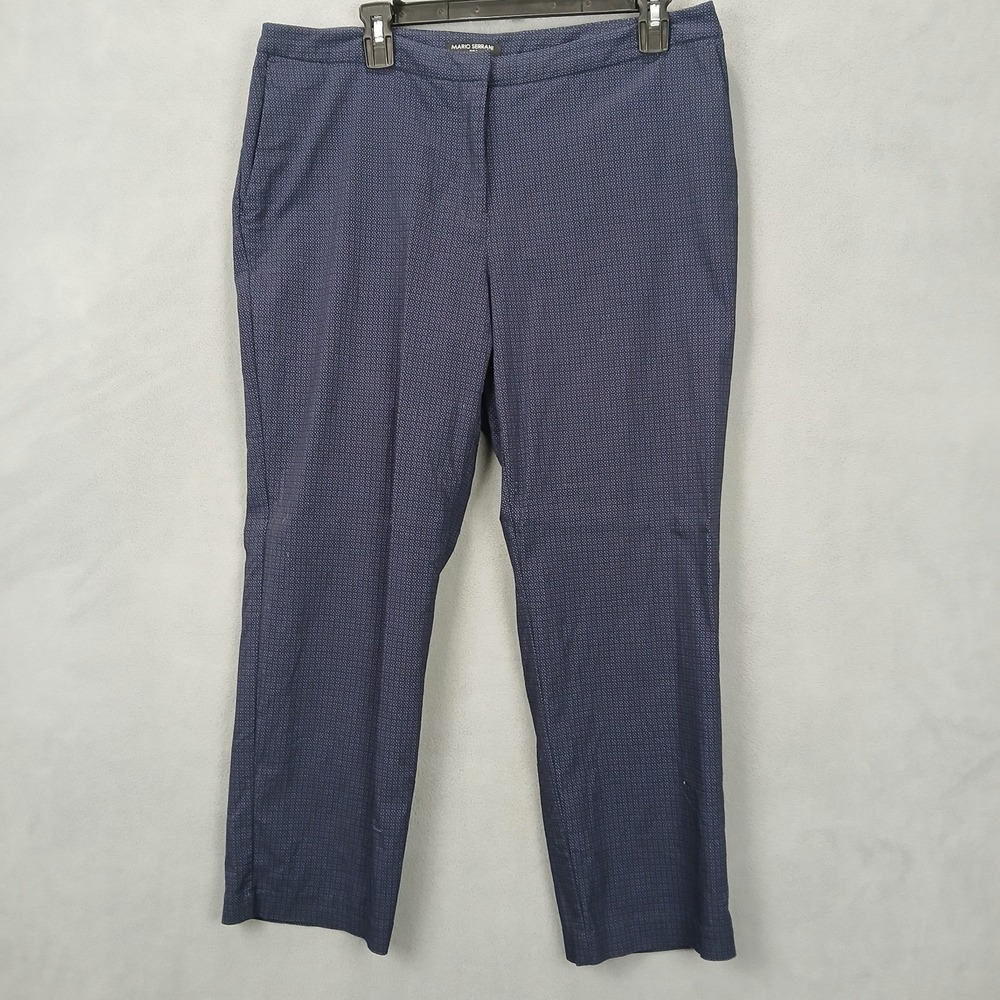 Mario Serrani Dress Pants Women 12 Blue Stretch Patterned Straight Formal Office